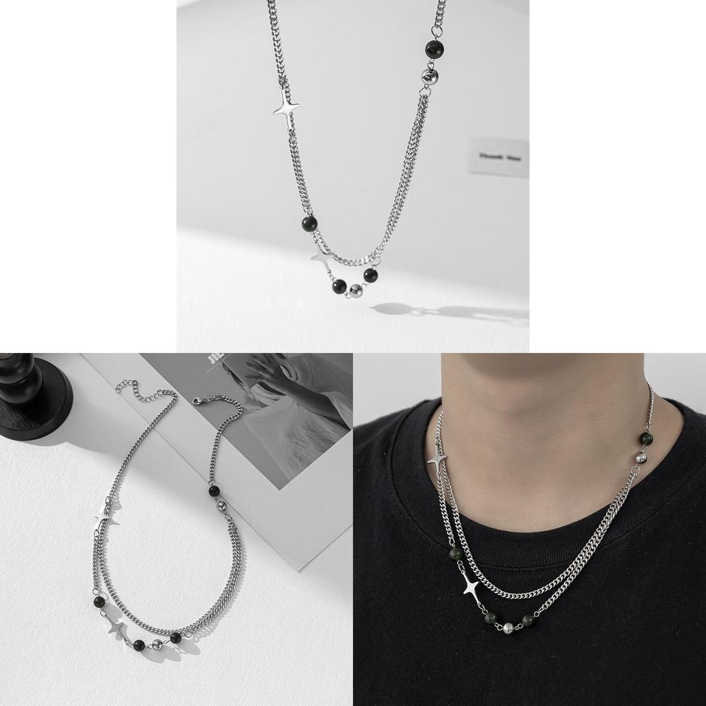 Hip Hop Style Double Layer Titanium Steel Necklace With Geometric Star Pendant For Unisex Fashion Accessory