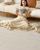 VK Living Rug Carpet, 190x190cm (2 Tatami Mats), Herringbone Pattern, Solid Color, All-Season, Stylish, Skin-Friendly, Scandinavian Style, Compatible