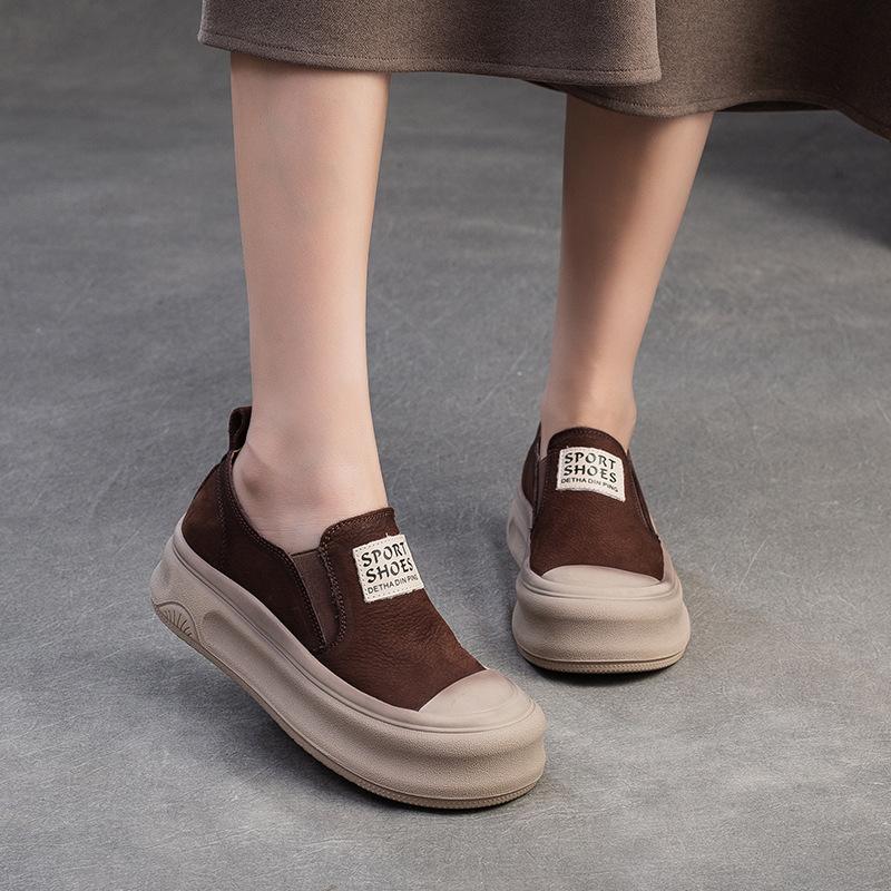 Fashion GKTINOO Casual Slip-on Flat Shoes 2025 Spring New Genuine Leather Soft Sole Round Toe Versatile Women's Thick Soled Shoes