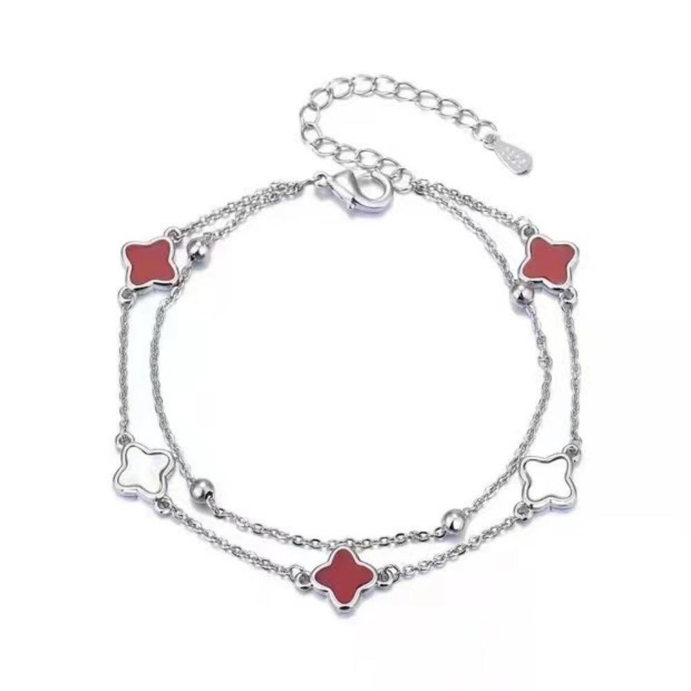 Four Leaf Clover Double Layer Bracelet Girls Five Flower Bracelet Boudoir Light Luxury Hand Jewelry Ins Bracelet