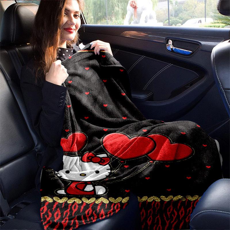 1pc. Hello Kitty Red Heart Balloons Patterned Blanket - Perfect for Home, Office, Outdoor Use, Gift Idea, Suitable for All Seasonsz041746