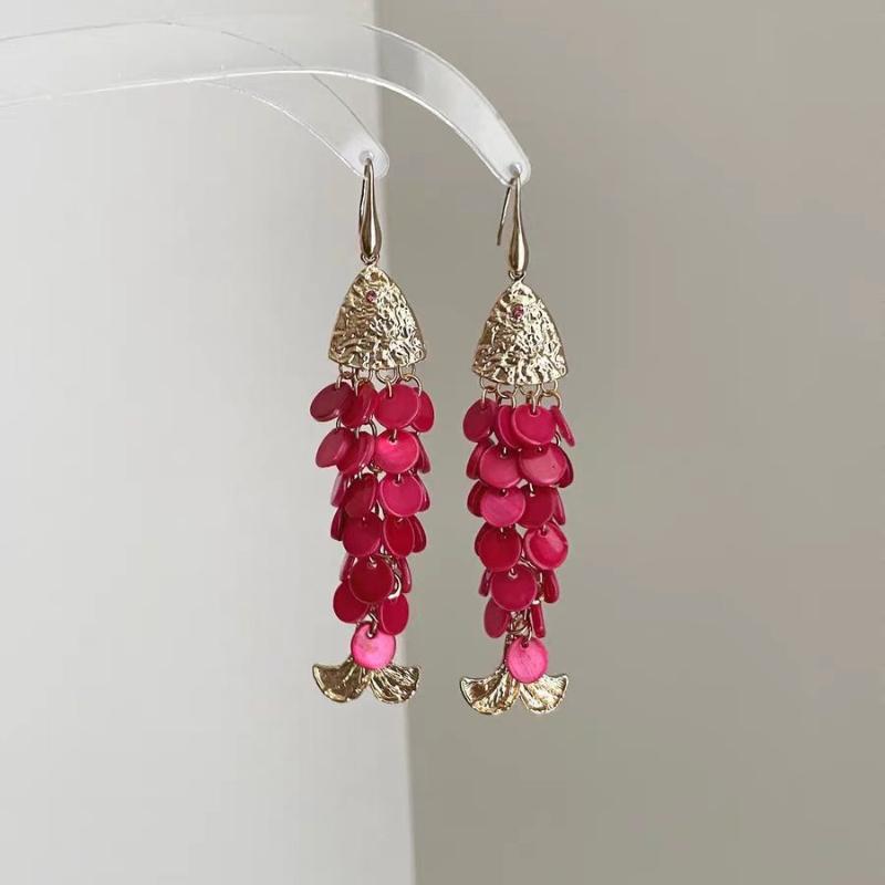 Bohemian Mediterranean Big Fish Earrings Shiny Shell Scale Statement Earrings for Women Daily Casual Wear