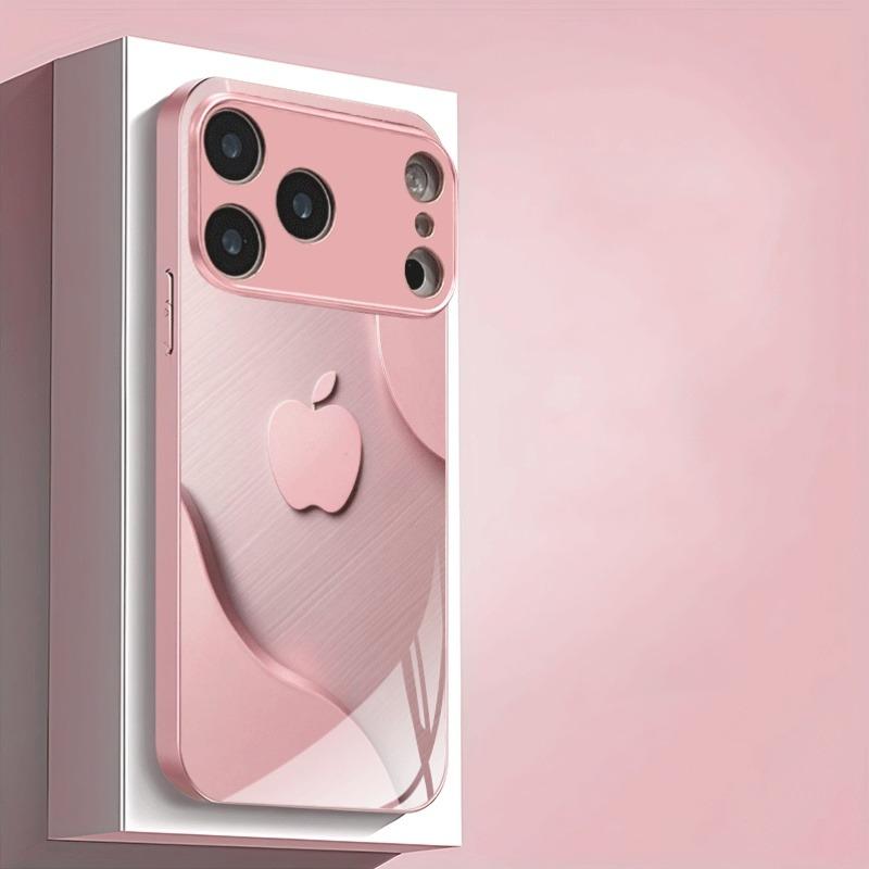 Funda de Cristal Metálico Rosa Claro de Lujo con Patrón de Manzana para iPhone 17 16 15 14 13 12 11 Pro Max Plus 17Air 16E