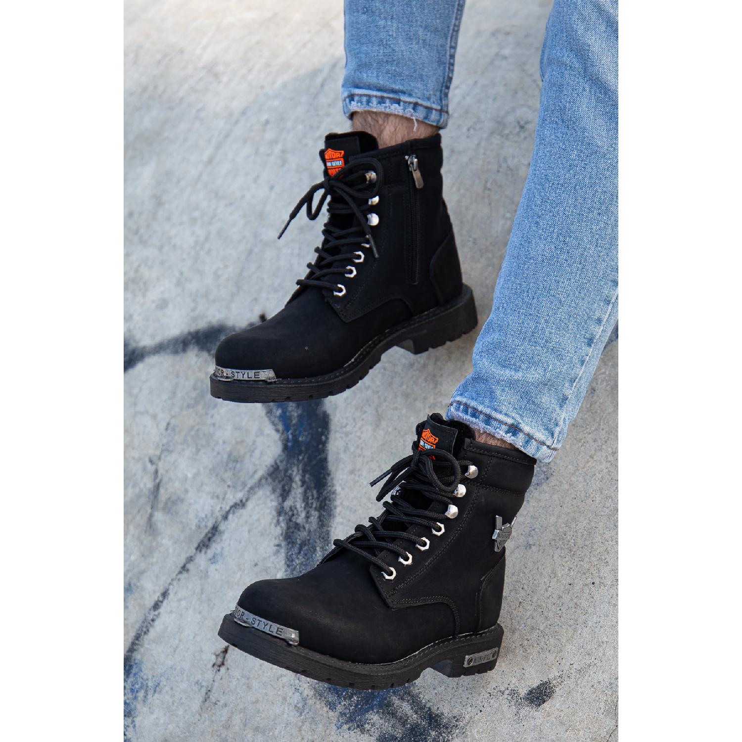 

Черные кожаные зимние водонепроницаемые сапоги унисекс Sahara на флисовой резиновой подошве со шнуровкой