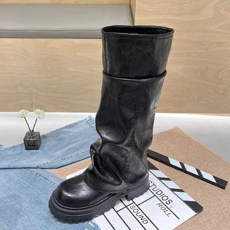 

Модные женские сапоги на платформе, высокие кожаные туфли до колена, туфли на плоской подошве, женская мода 2025 года, зимнее платье в готическом стиле в стиле ретро, мотоциклетные сапоги Mujer 40 чёрный