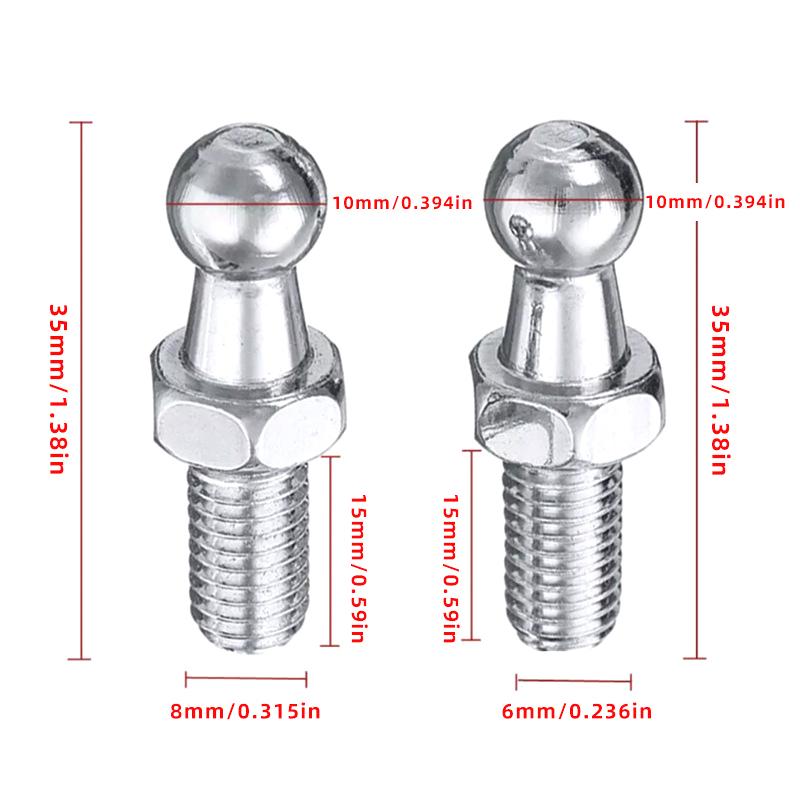 2Pcs M6 M8 Universal Car 10Mm Ball Silver Boot Bonnet Gas Struts Ball Ended End Fitting Pin Joint Valve Spring Holders