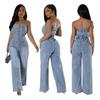 European & American Fashion Sleeveless Backless Straight-Leg Denim Jumpsuit for Women