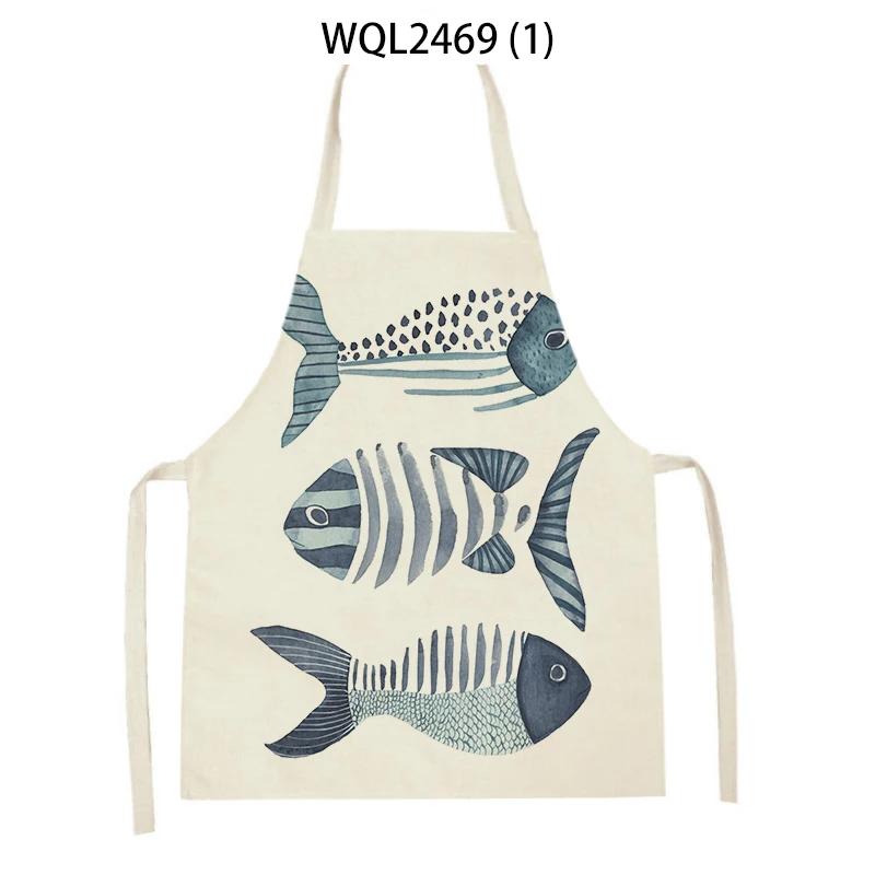 Creative Fish Conch Printed Kitchen Aprons for Women Men Home Cooking Baking Accessories Apron Adult Kids Sleeveless Apron