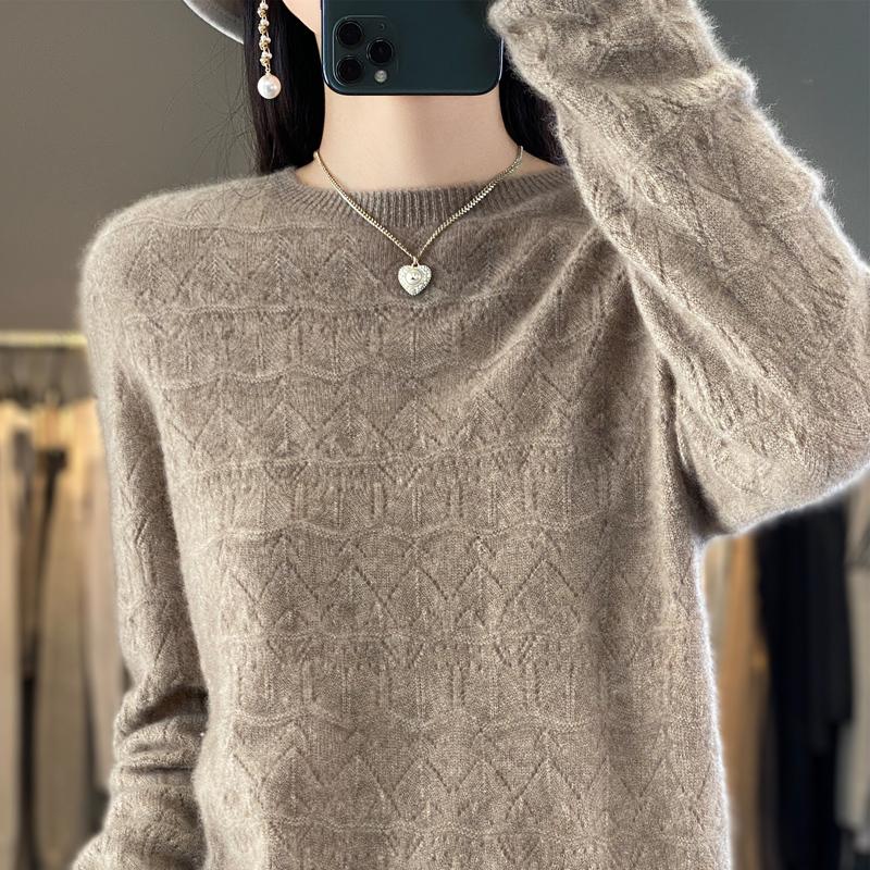 Suéter de mujer, cachemira Qinghe, 30% cachemira 70% lana, jersey de punto de invierno, suéter de otoño, suéter de cachemira de mujer, top de punto, manga larga