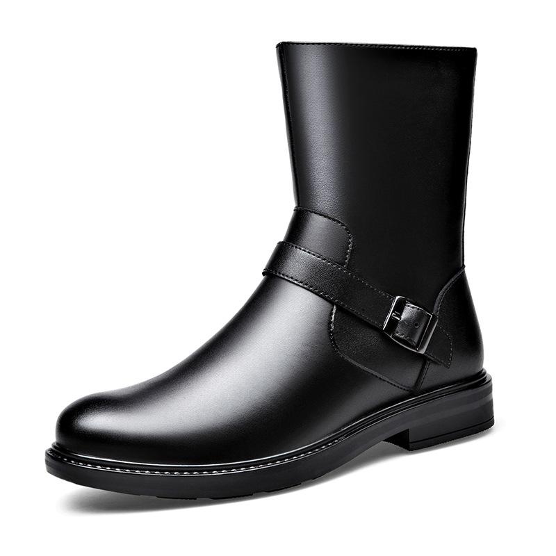 

Модные мужские ботинки челси дизайнерские осенне-зимние ботинки ковбойские ботинки из натуральной кожи для вечеринок, ночных клубов, высокие ботинки для мотоциклов 270 чёрный