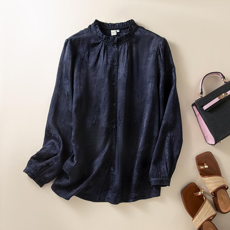 Women s Artistic Jacquard Long-Sleeve Shirt - Retro Cotton Linen 2026 Spring Collection L
