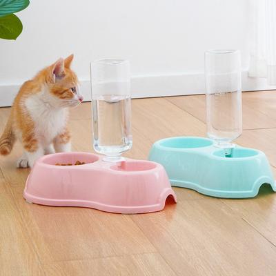 Automatic Pet Water Bottle With Dual Bowl Design Portable Dog Cat Feeding Dispenser With Measuring Cup