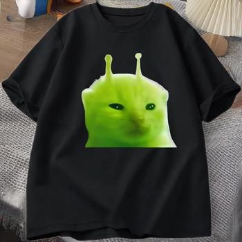 Green Alien Cat T Shirt Women Men Cat Meme Tee Glorp Gnarp Cat Brainrot Tshirt Silly Cute T-Shirt Loose Short Sleeve Tops