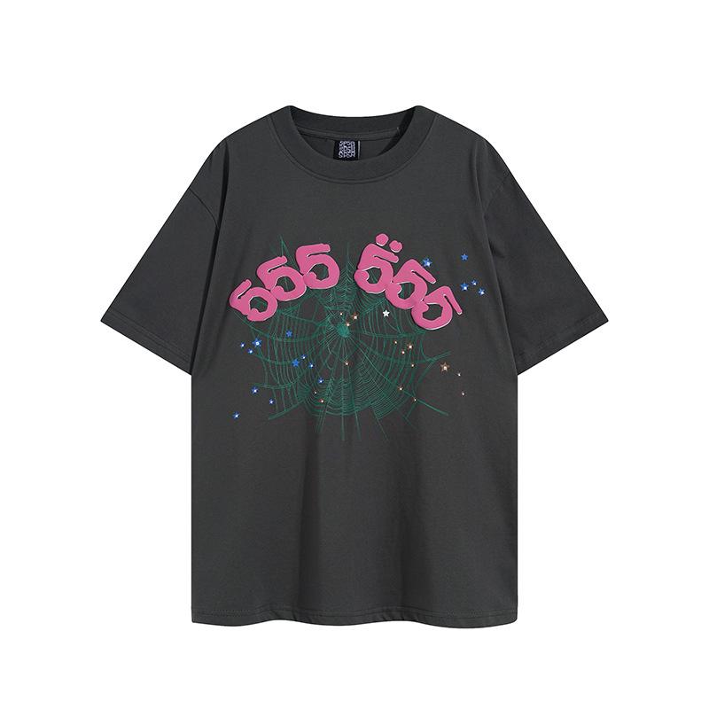 Sp5der hip hop singer Young Thug same foam letter 555555 couple T-shirt Pink short sleeve tee