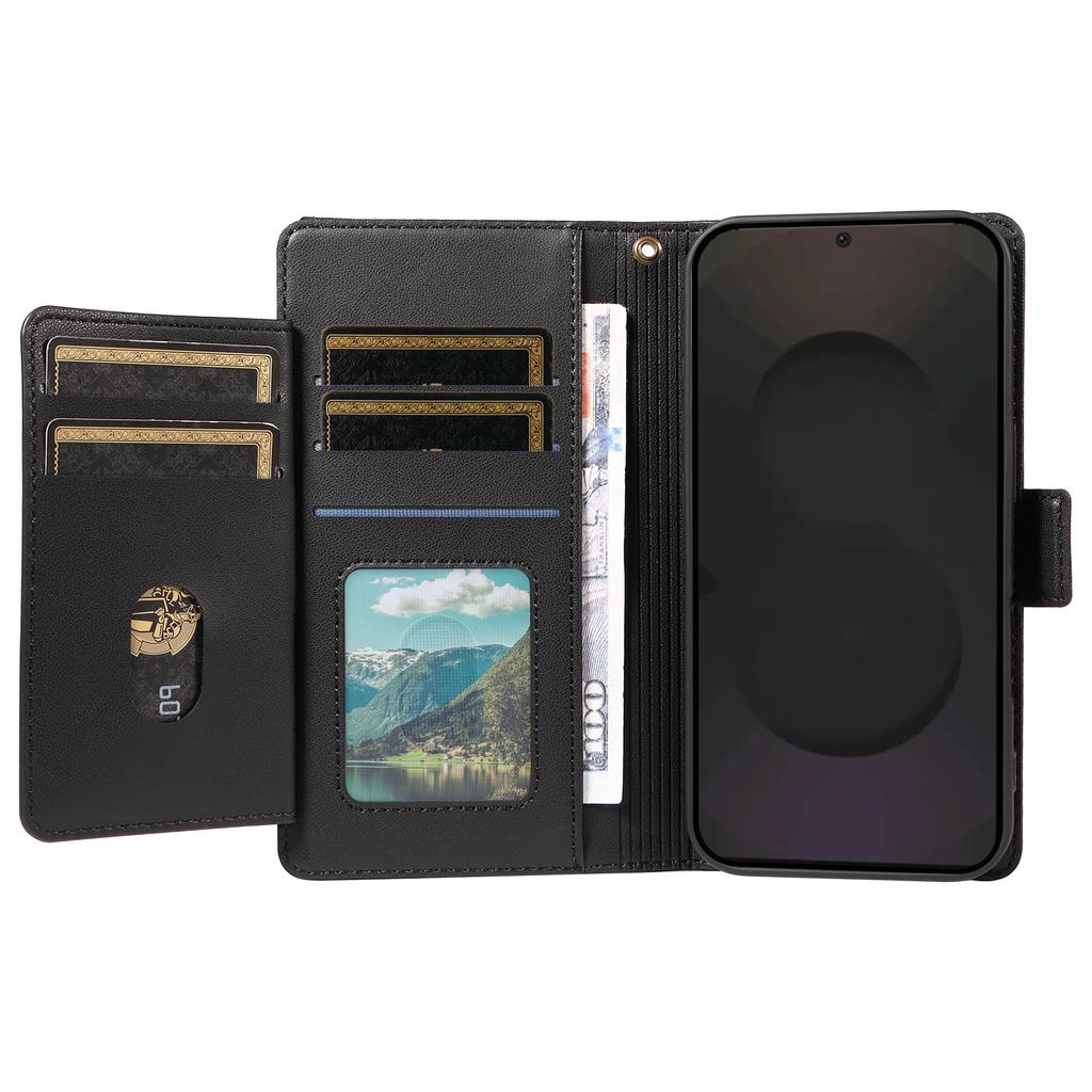 For Samsung Galaxy S25 FE Case with Multi-Card Holder and Strap PU Leather Phone Cover Stand
