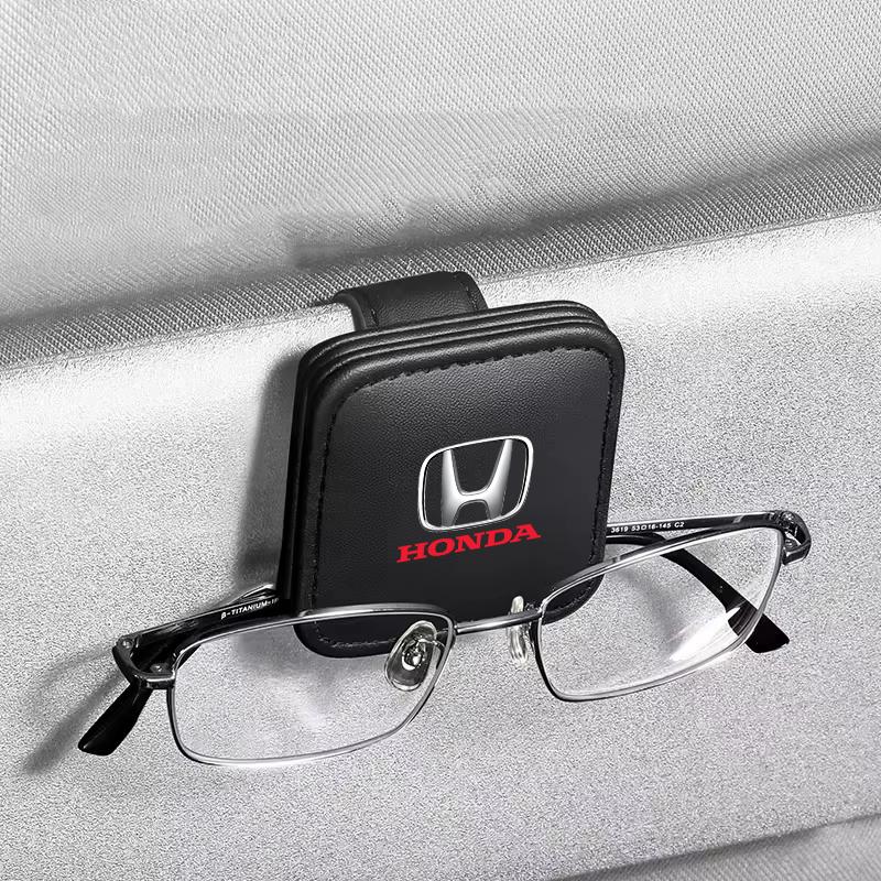 Car Sunglasses Holder Leather Eyeglasses Hanger Sun Visor Glasses for Honda Fit Civic Accord 7 8 9 10 Pilot City Jazz CRV HRV