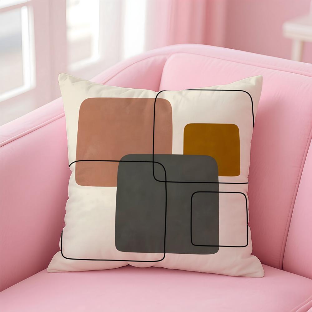 Geometric Square Warm Color Modern Simplicity Cushion Cover Pillow Case Soft Friendly Fabric  Concealed Zipper