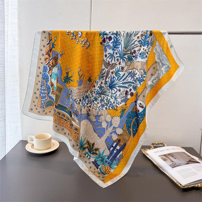 Autumn Limited Printing Imitation Silk Scarf Square Scarf High-End Shawl Versatile Neck Small Square Scarf Headscarf Scarf Women