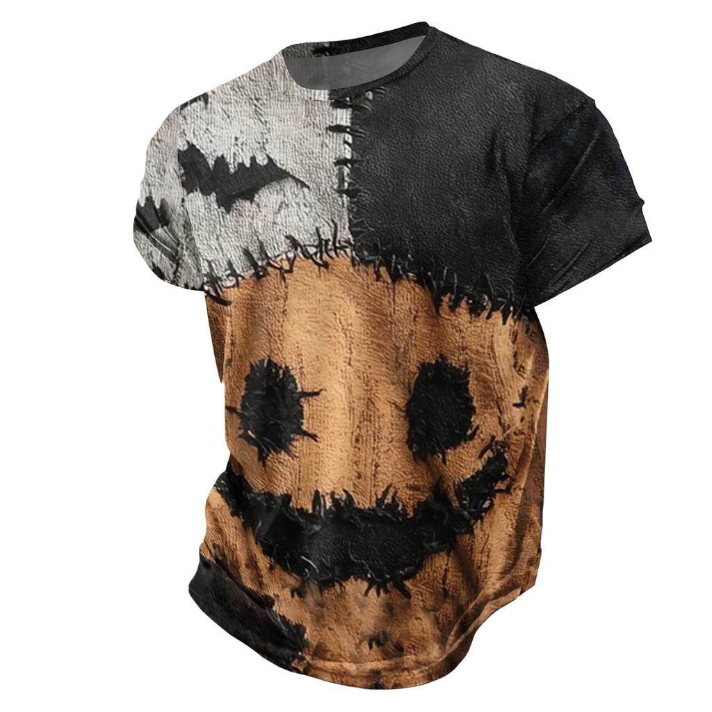 Men's Casual Loose Fit Short Sleeve T-Shirt Halloween Style Graphic Print Crew Neck Lightweight Top for Everyday Wear