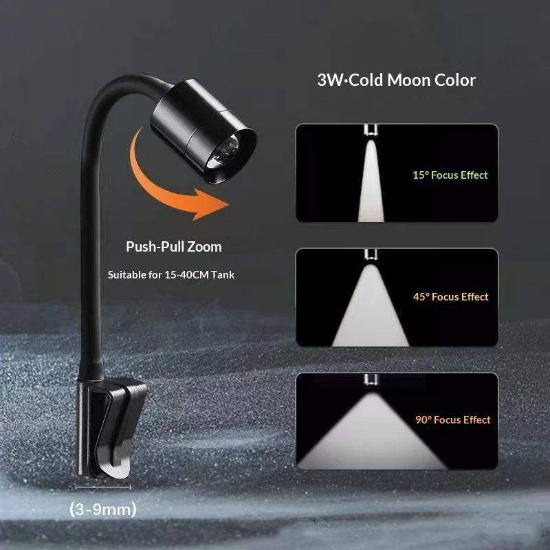 1 ks Zoomovatelná LED lampa pro akvárium 3W Jihoamerické akvarijní bodové světlo pro Aquascape dekorace Bodové osvětlení