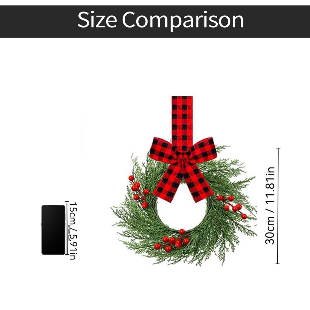 Christmas Kitchen Cabinet Wreaths With Plaid Bow Ribbon Hanging Cabinet Doors Wreaths Decorative For Kitchen Window Outdoor Indoor Holiday Decor