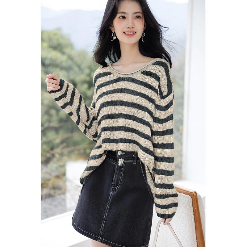 Mokana Korean Style Striped Long-Sleeve Knit Top