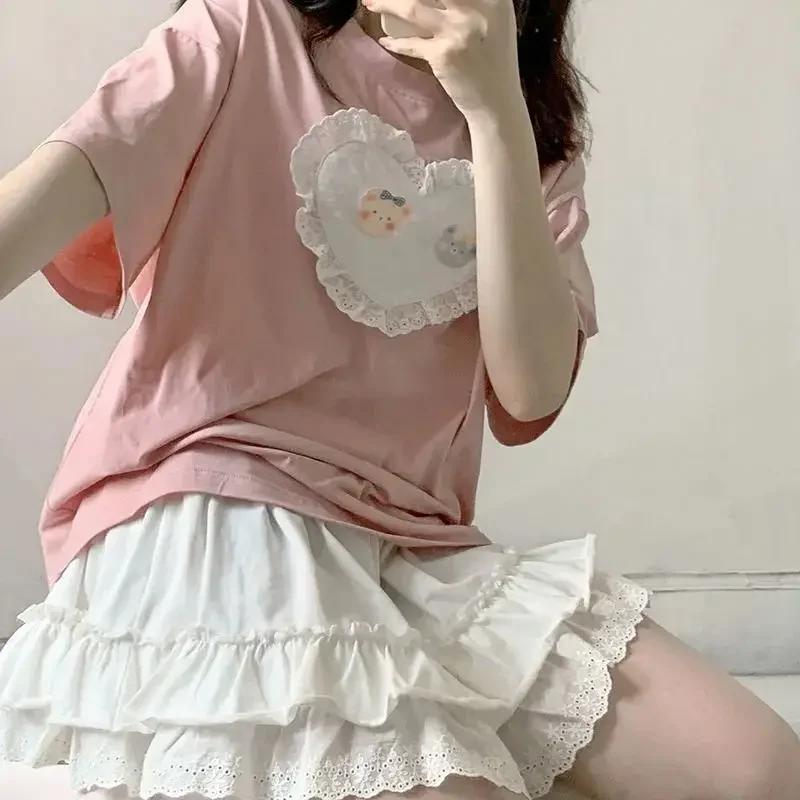 White Lace Mini Skirt for Women Girl A-line Short Skirt Kawaii Cute Preppy Style Student High Waist Clothes