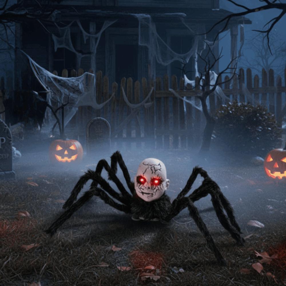 Plush Leg Halloween Electric Walking Spider Glowing Eye Halloween Spider Ornament Bar