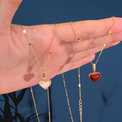 Exquisite Double-Sided Mother-of-Pearl Heart Necklace - Luxury Women's Clavicle Choker