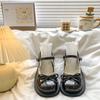 French round head bow thick heel Mary Jane shoes summer 22 new jk British style small leather shoes