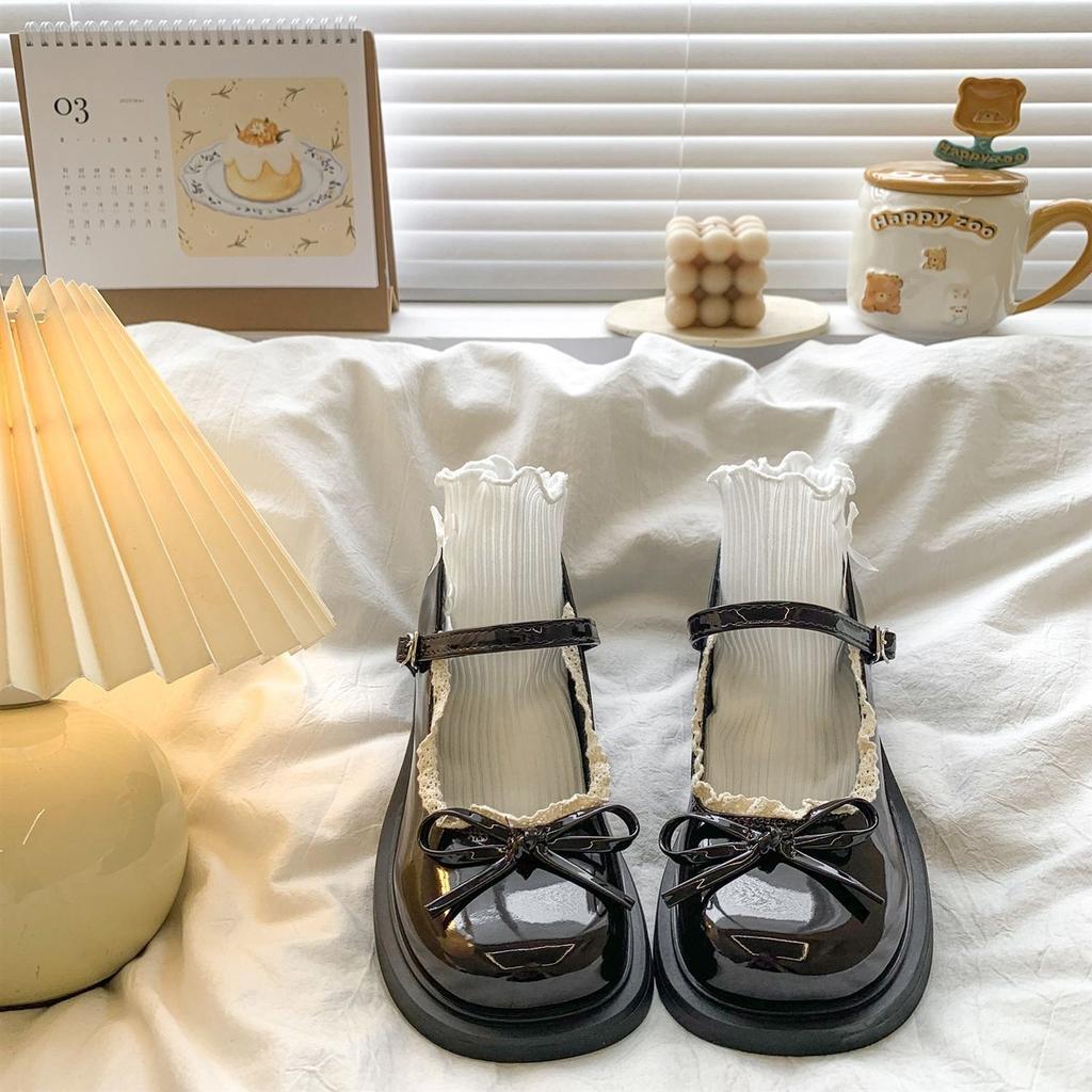 French round head bow thick heel Mary Jane shoes summer 22 new jk British style small leather shoes