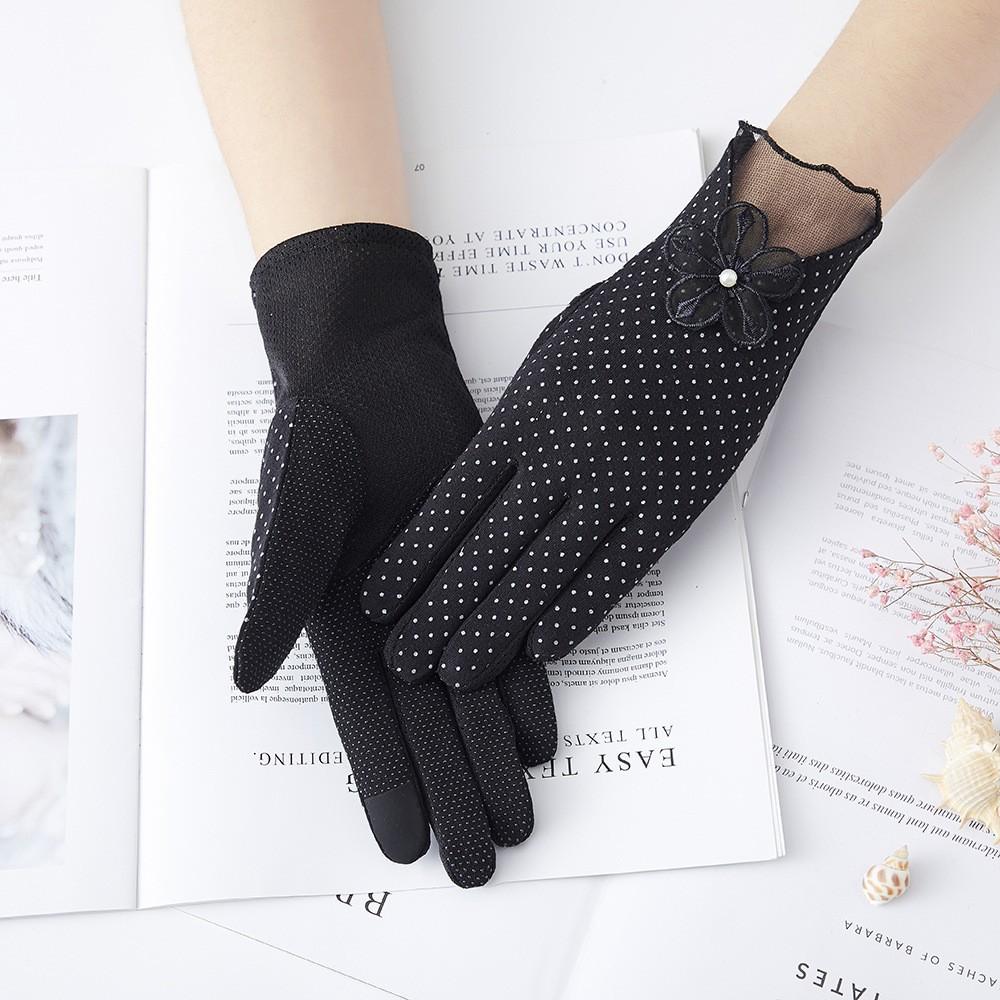 Women's Sunscreen Gloves New Spring and Summer Driving Korean Version of Lace Bow Riding Anti Slip Thin Touch Screen Gloves