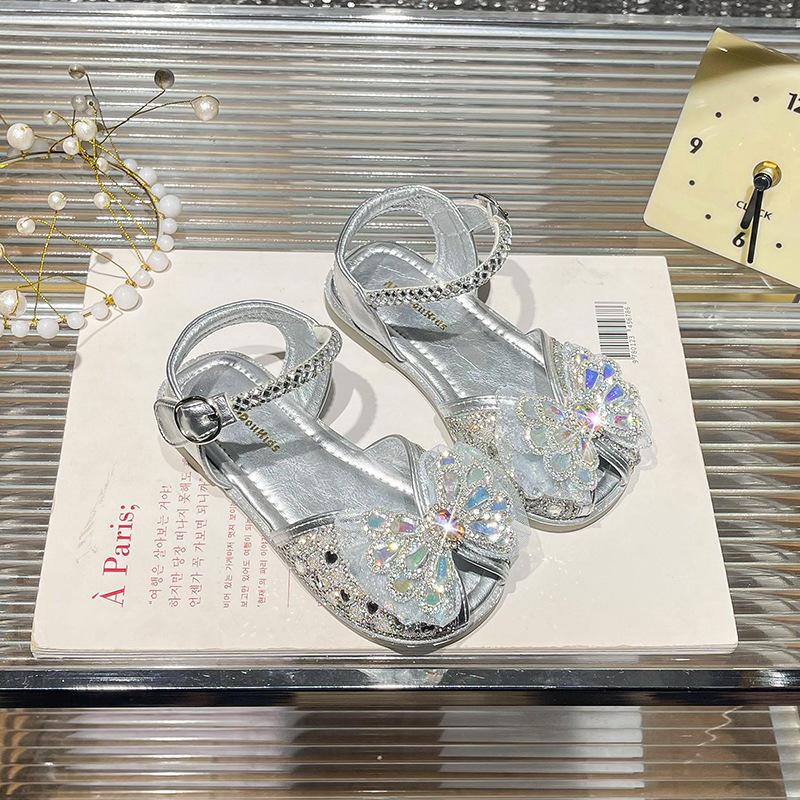 Children's crystal sandals 2026 season children's baby bow sandals Korean version of fish mouth soft sole princess shoes