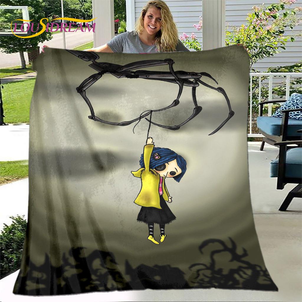 3D kreslená přikrývka Coraline, flanelová přikrývka, dětská teplá přikrývka pro domácí obývací pokoj ložnice postele pohovka kancelář