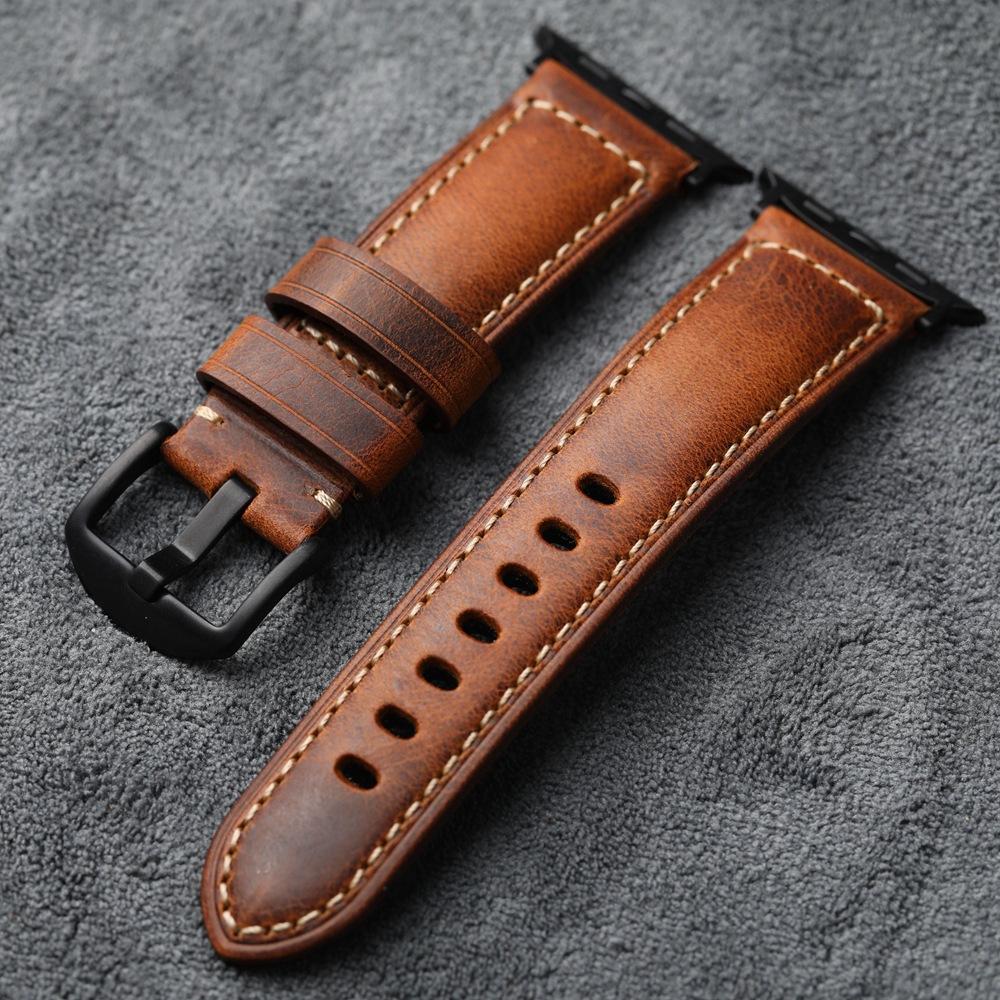 

Handmade Top-grain Leather Strap Compatible with Apple Watch 9, 49mm 45 Vintage Thick Men s Genuine Leather Ultra 40mm чёрный