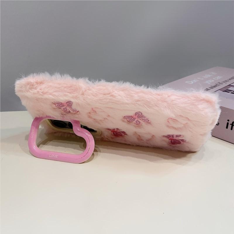 3D Plush Bow Love Fashion Phone Case For Galaxy S25 24 23 22 21 20 10 Ultra Plus S9 A23 06 26 35 36 A53 A54 A55 A56 Note 10 9 8 Case Girl Cute Winter