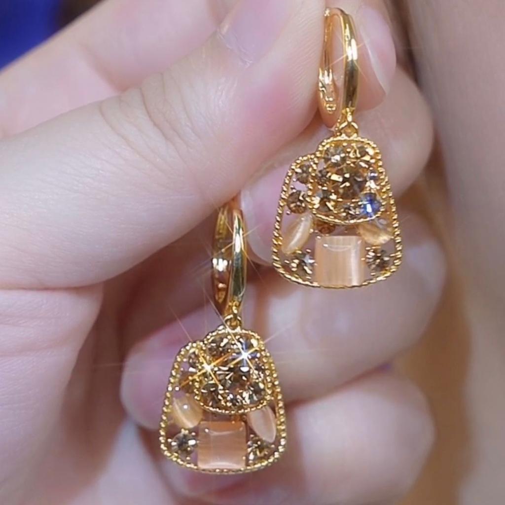 Versatile Coffee Color Full Diamond Crystal Earrings Women, Design Sense Shows Face Thin Ear Buckle Earrings