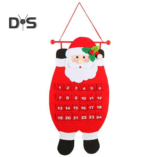 Christmas Advent Calendar Xmas Reindeer Santa Snowman Hanging Felt Countdown Calendar with 24 Pockets for Wall Door Decoration