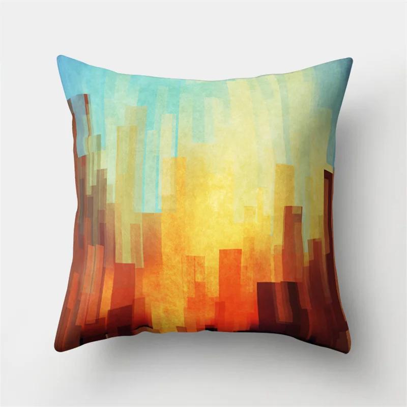 45x45cm Rainbow Geometric Sunset Pillow Cover Abstract Patchwork Stripe Cushion  Sofa Office   Home Decor