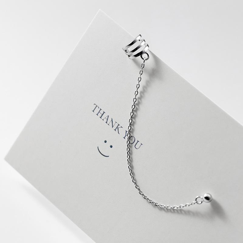 Cercei Argint Sterling 925 Femei Clip de Ureche Manșetă Lanț Legat cu Știft Mărgeluță Mică O Piesă