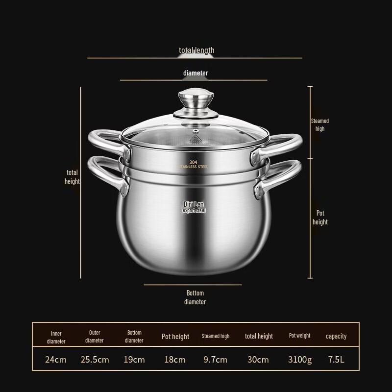 316 Stainless Steel Deep Stockpot with Steamer