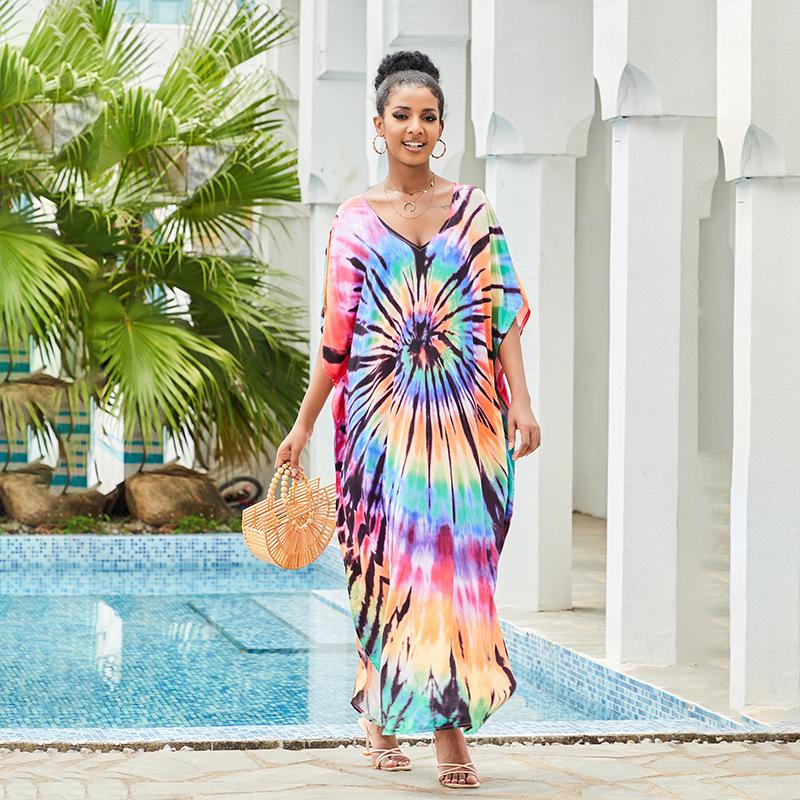 2023 Rayon V-Neck Beach Cover-Up Robe: European & American Style Vacation Swimsuit Sunscreen Shirt