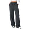 Women Block Texture Wide Leg Sweatpants Cargo Pants with Pockets |