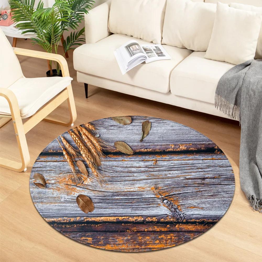 Wooden Pattern Round Carpet for Home Living Room Bedroom Kitchen Bathroom Floor Mat Decorative Anti-slip Circle Carpets Area Rug