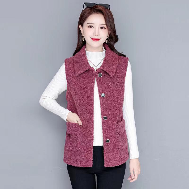Autumn and Winter New Vest Medium and Long Imitation Lamb Wool Vest Middle-aged and Elderly Women Large Size Vest Temperament Coat