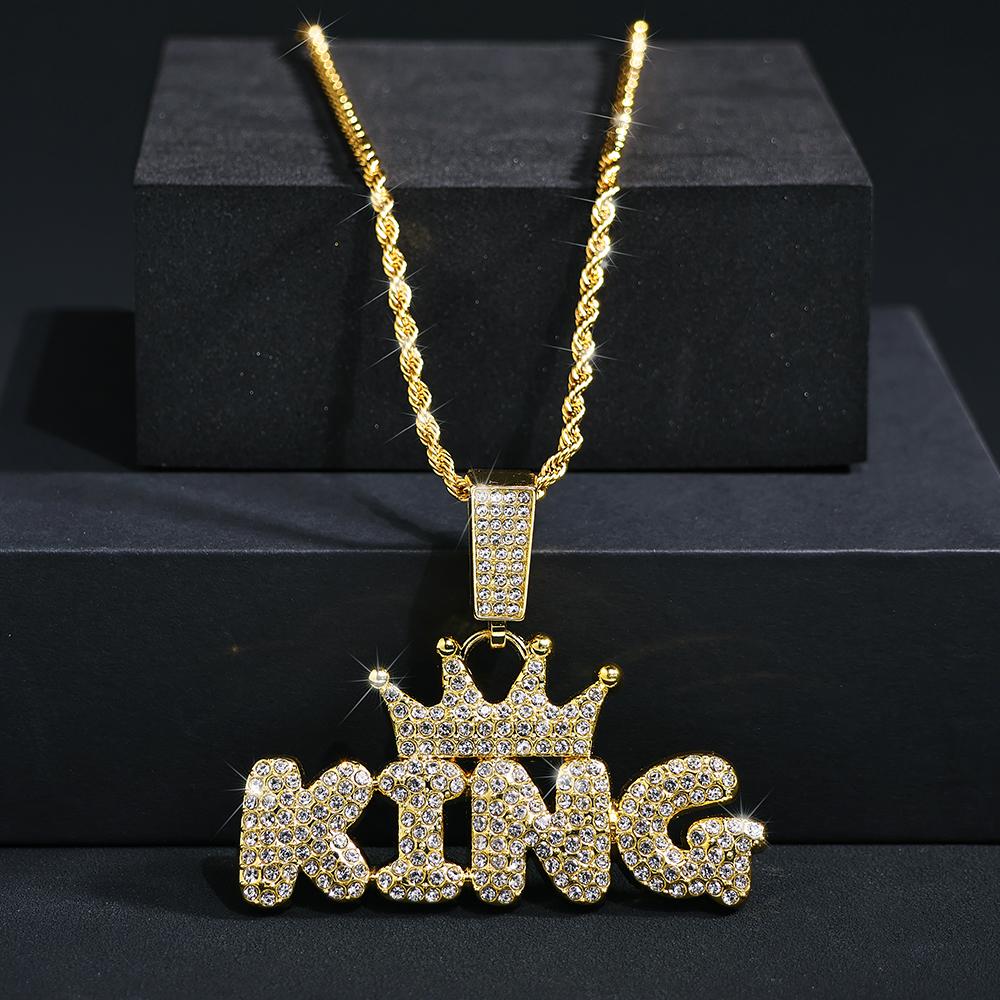 Módní Hip Hop Koruna s přívěskem KRÁL Náhrdelník Pro Muže Křišťálový Kubánský Řetízek Iced Out Bling Hiphopové Náhrdelníky Rock Biker