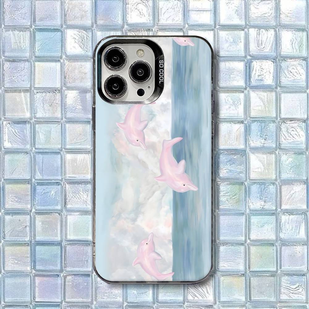 

Summer Ocean Dolphin Phone Case For iPhone 17,16,15,14,13,12,11,Air,X,XR,Pro,Max,Plus IMD Silver Shell iPhone13mini