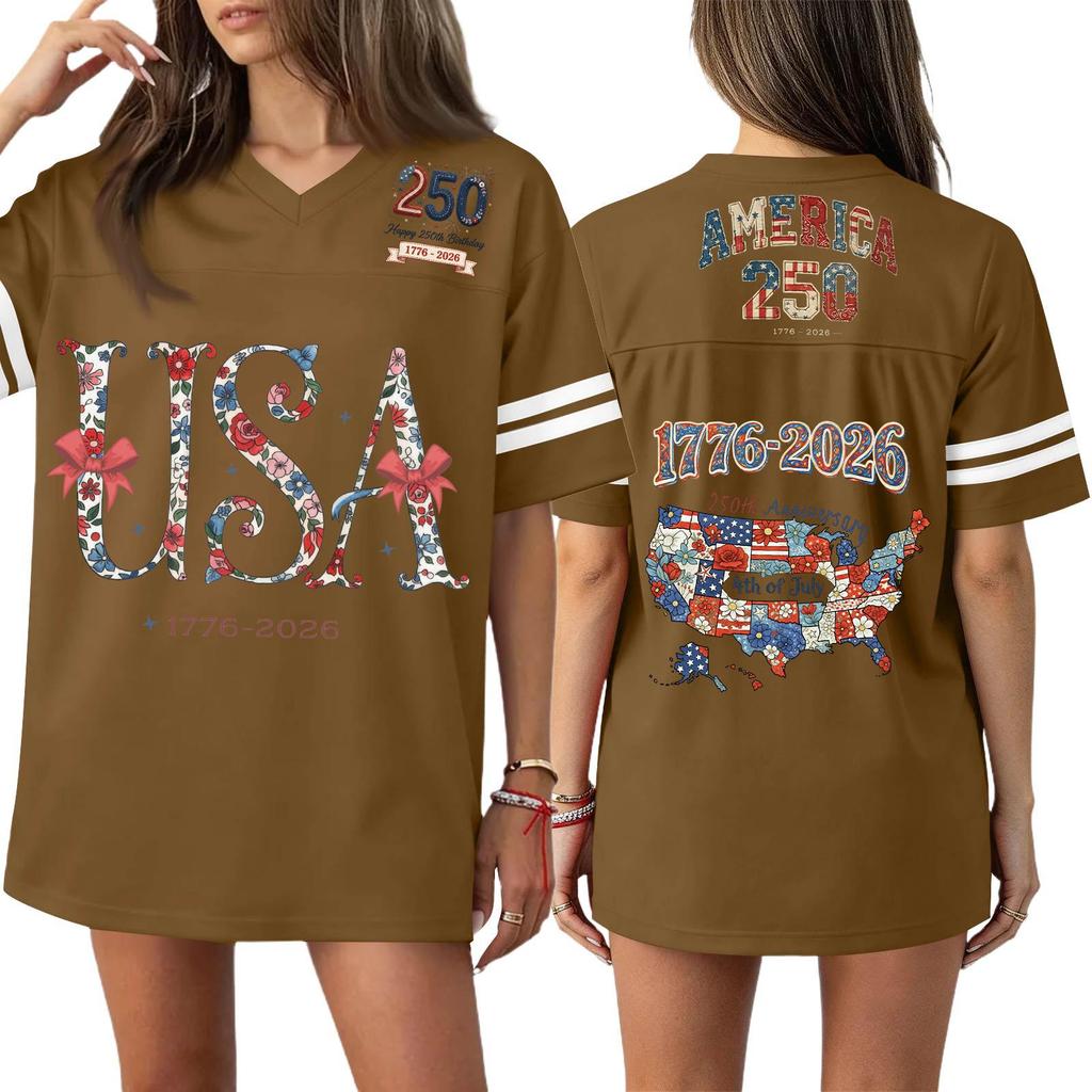 Women's Casual Fashion V-Neck Sports Independence Day Print Short Sleeve Sports T-Shirt Top
