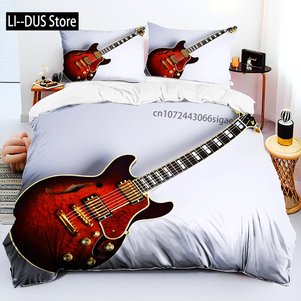 Juego de Cama de Guitarra Clásica 3D Guitarra Eléctrica Música Punk Rock Juego de Funda Nórdica Funda de Edredón Tamaño Queen Para Niños Niños Hombre Joven