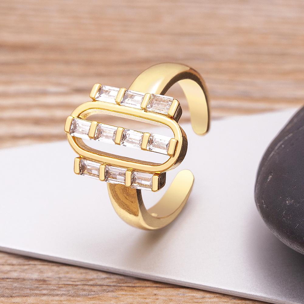 Luxury Cross X Shape Women Engagement Ring Full Paved Zircon Gold Color Elegant Simple Jewelry Open Adjustable Ring